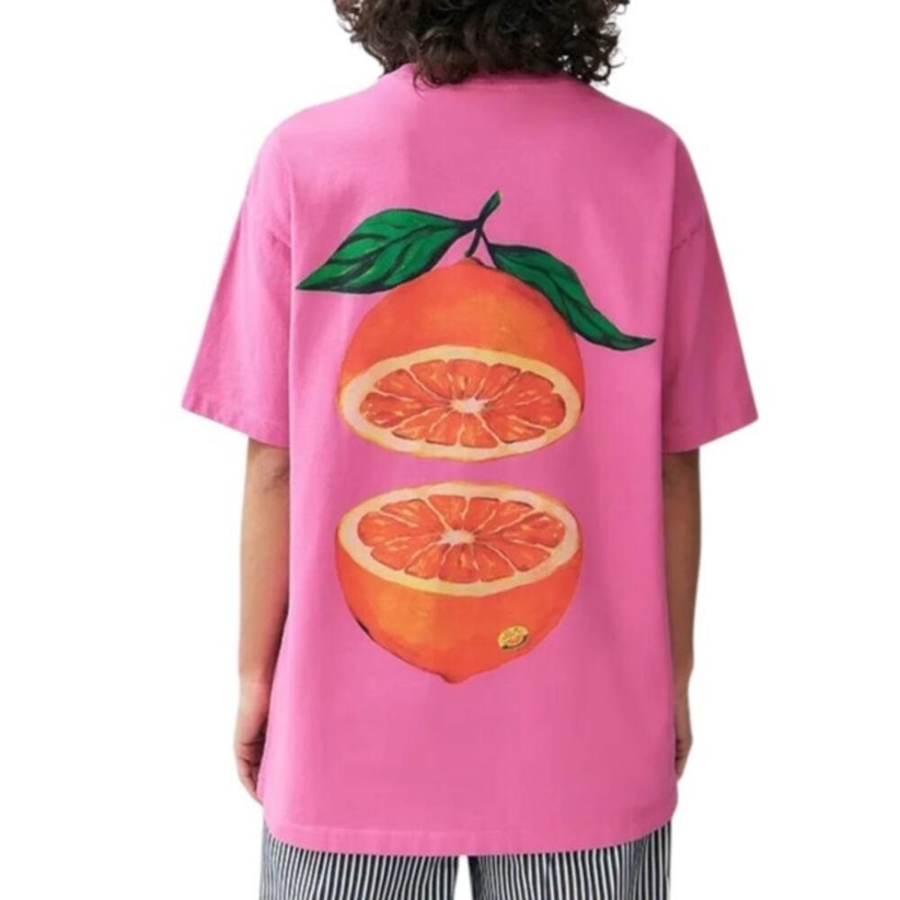Anthropologie Damson Madder Grapefruit Tee Graphic T Shirt 10 Pink Orange